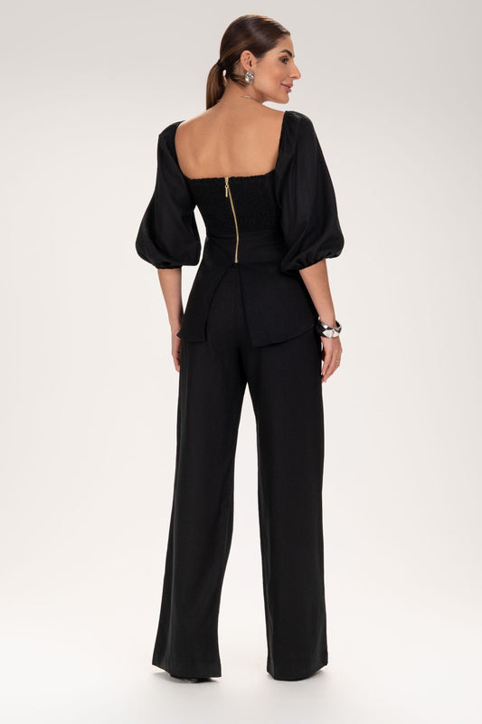 Calça Pantalona Frysaide Preta Cintura Média