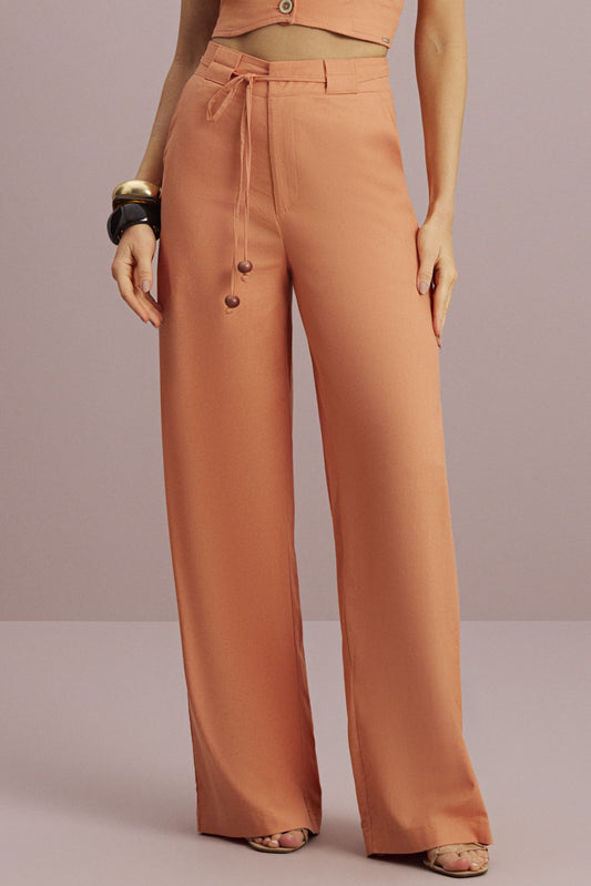 Calça Pantalona Meia Loka Terracota Cinto Faixa