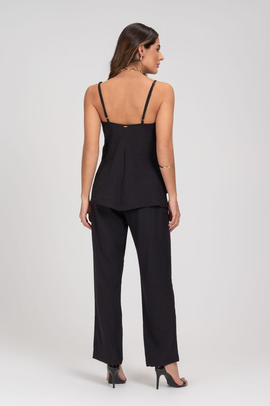 Calça Reta De Alfaiataria Preta Frysaide