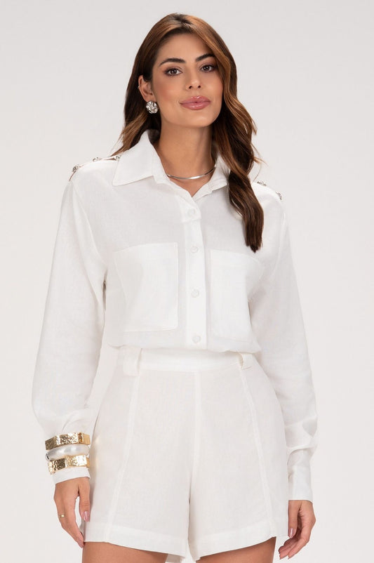 Camisa Frysaide Off White Linho Detalhe Metal