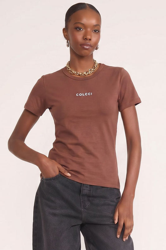 Camiseta Colcci Marrom Logo Frontal