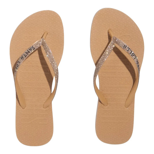 Chinelo Santa Lolla Bege Tiras Brilho