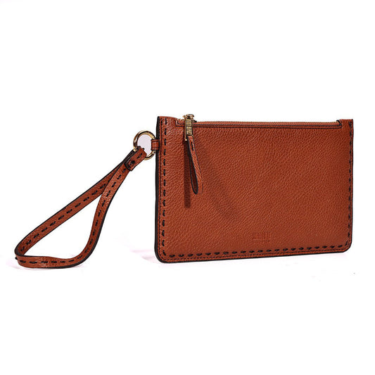 Clutch Santa Lolla Marrom Pespontos Alça De Mão