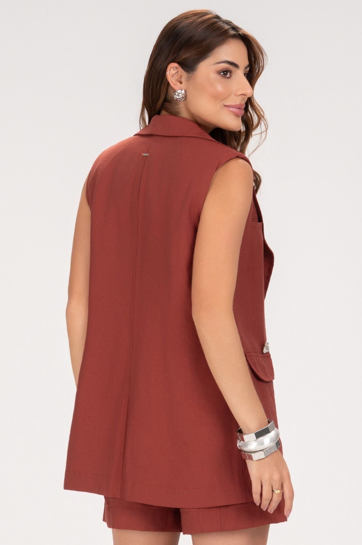 Colete Frysaide Terracota Alongado Com Ombreiras