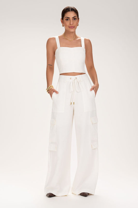 Cropped Frysaide Off White Alfaiataria Alças Largas