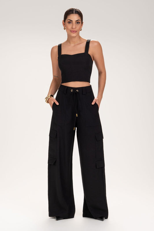 Cropped Frysaide Preto Alças Largas