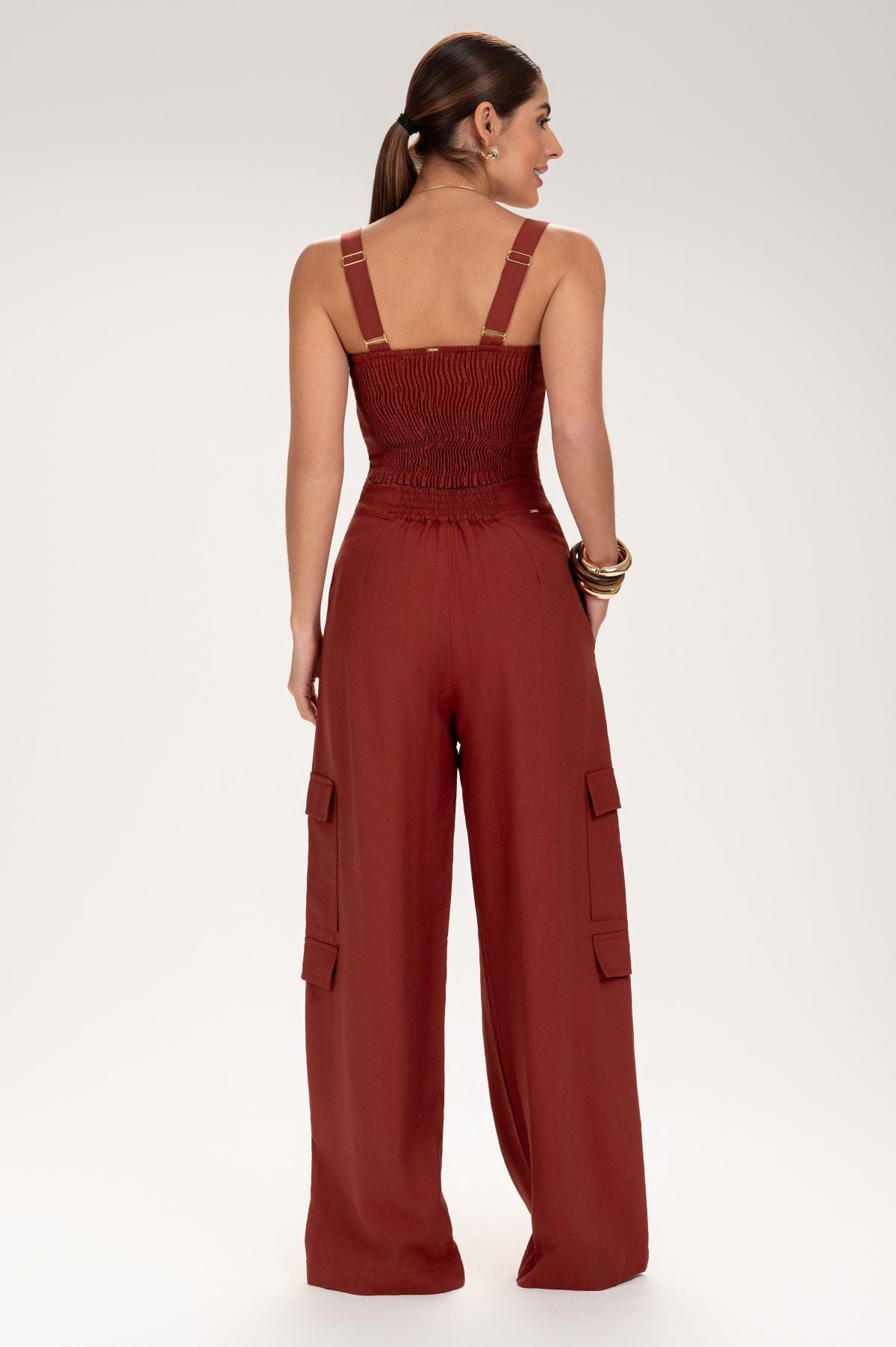 Cropped Frysaide Terracota Alças Largas Lastex