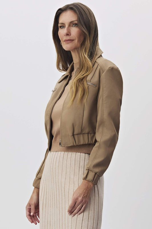 Jaqueta Meia Loka Caramelo Gola Alta Maxi Bolsos