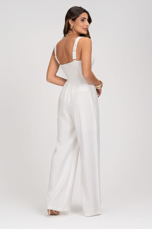 Macacão Alfaiataria Off White Com Decote Frysaide