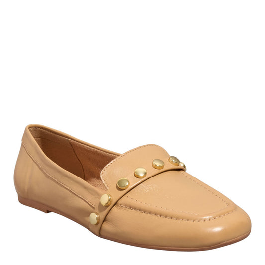 Mocassim Bege Santa Lolla Tachas Bico Quadrado