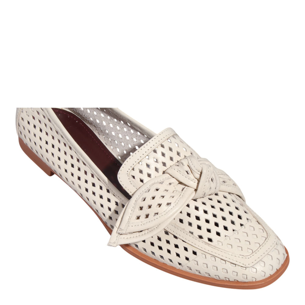 Mocassim Santa Lolla Off White Laço Bico Quadrado