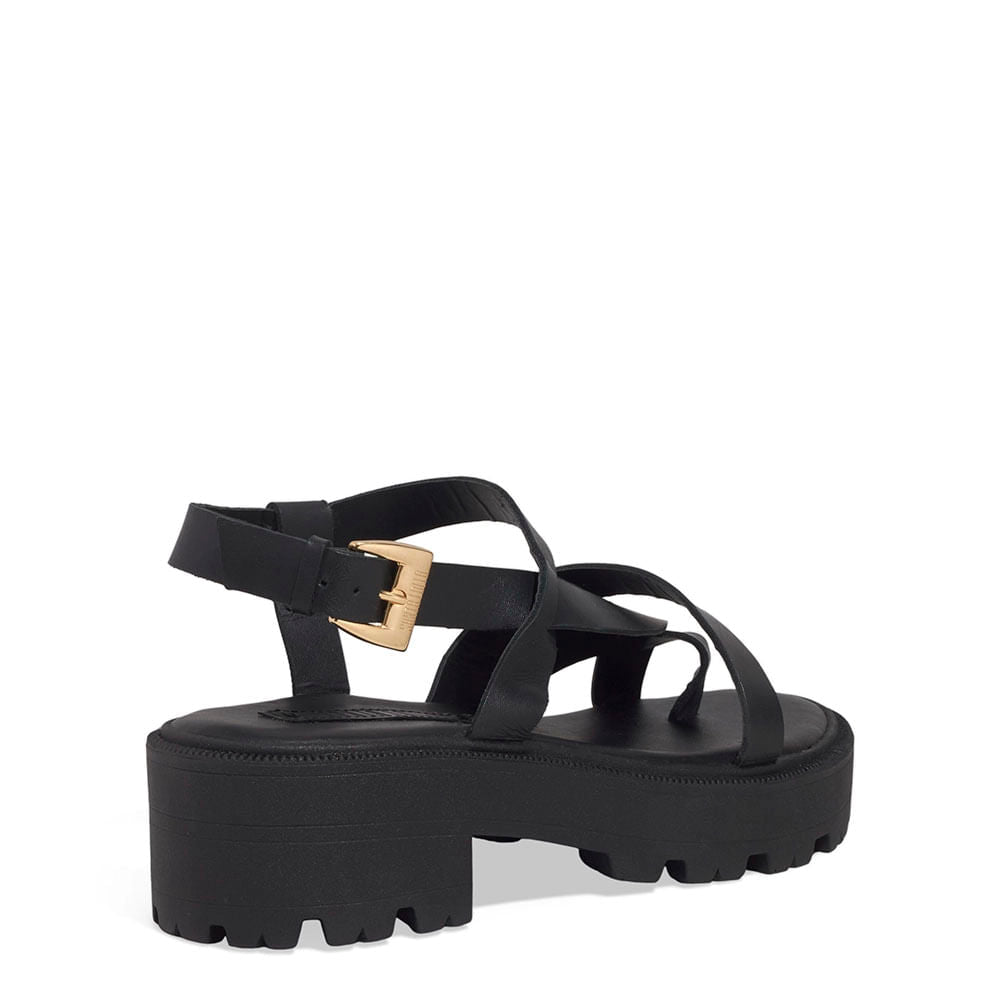 Papete Santa Lolla Preta Couro Tiras Cruzadas