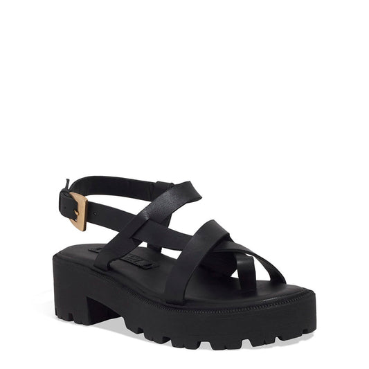 Papete Santa Lolla Preta Couro Tiras Cruzadas