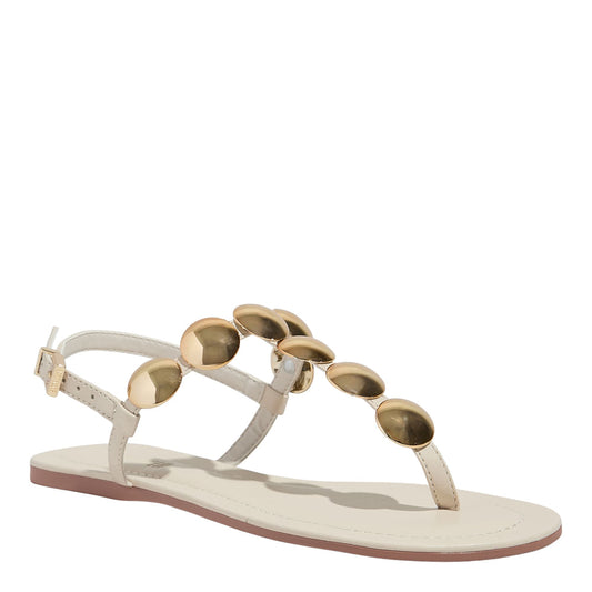 Rasteirinha Santa Lolla Off White Tiras E Metal Dourado