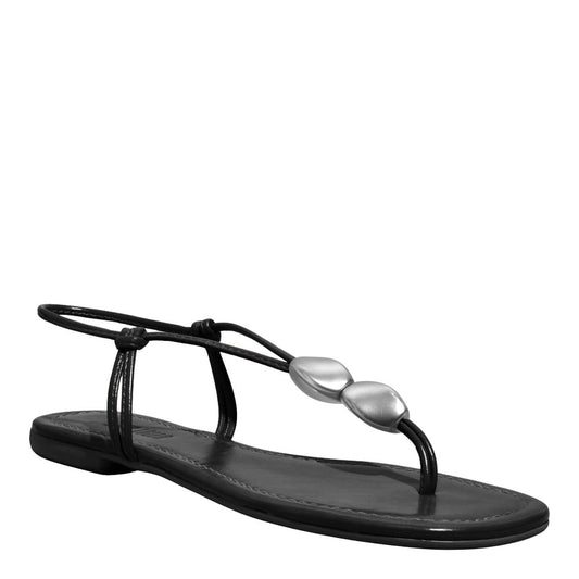 Rasteirinha Santa Lolla Preta Pedras Prata Bico Quadrado