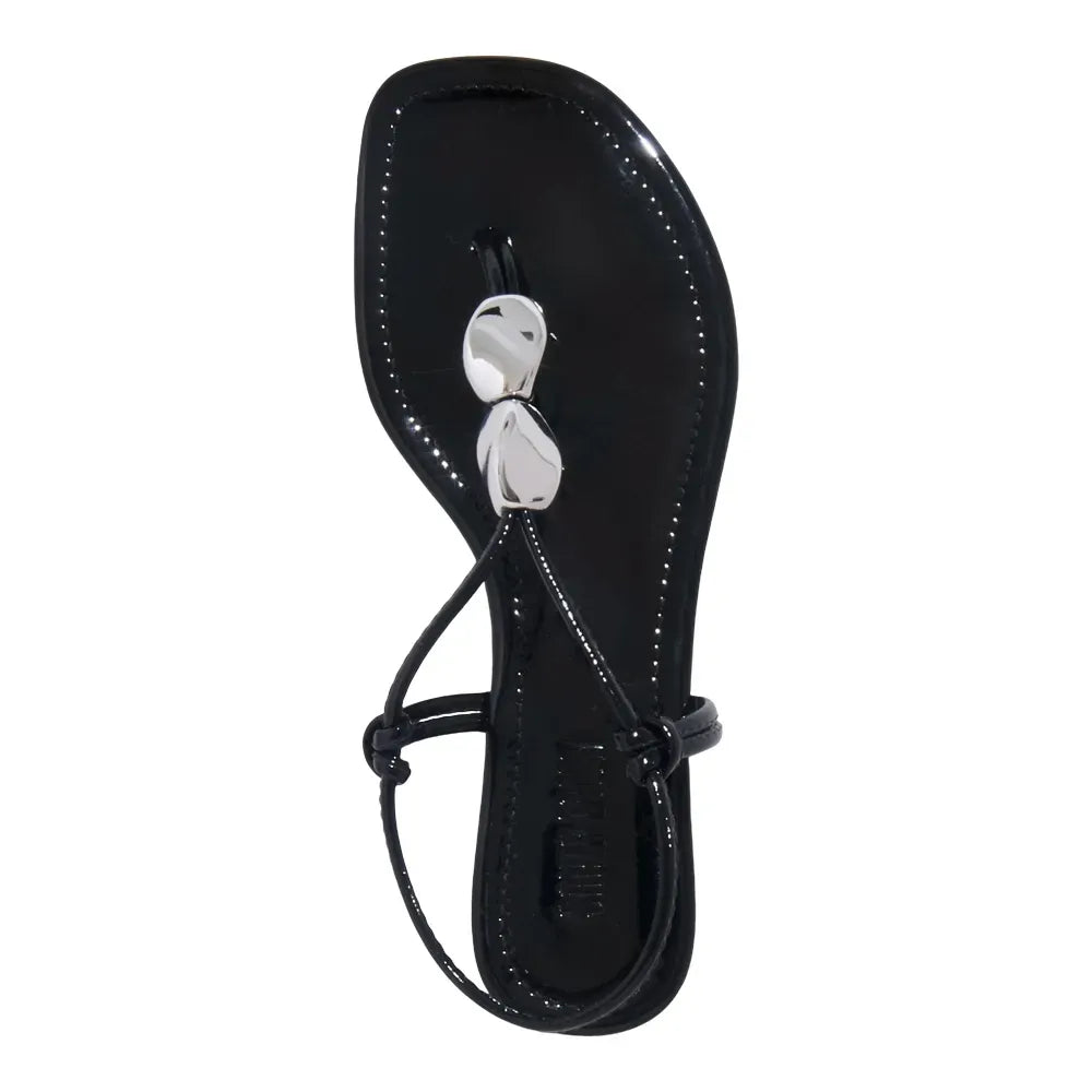 Rasteirinha Santa Lolla Preta Verniz Apliques Prata