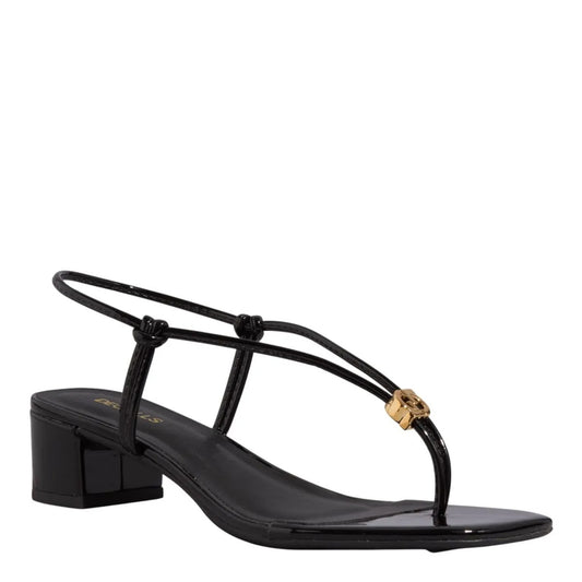 Sandália Salto Bloco Preta Verniz Degalls