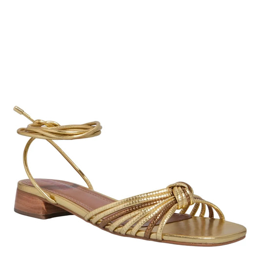 Sandália Santa Lolla Dourada Amarração Salto Baixo