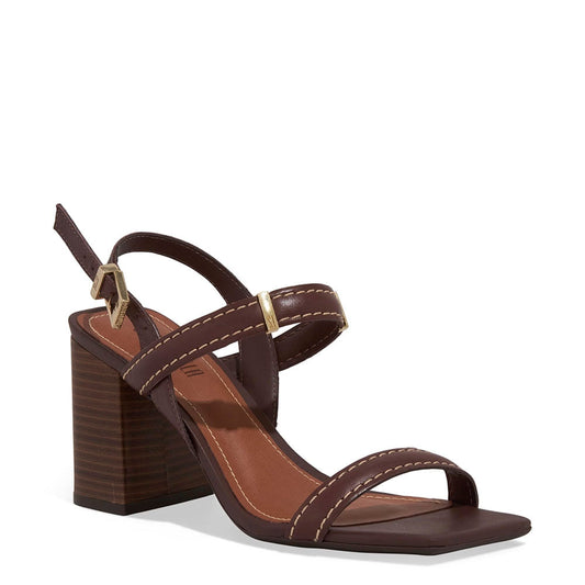 Sandália Santa Lolla Marrom Couro Salto Bloco