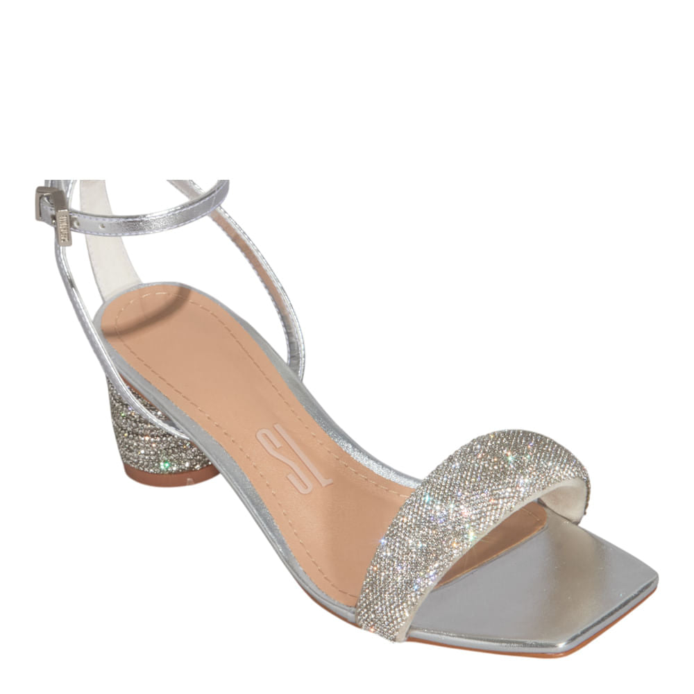 Sandália Santa Lolla Prata Brilho Salto Bloco