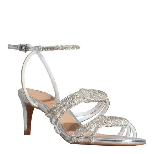 Sandália Santa Lolla Prata Brilho Strass Salto Fino