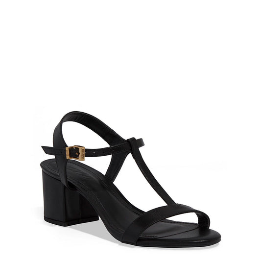 Sandália Santa Lolla Preta Couro Salto Bloco Tira Em T