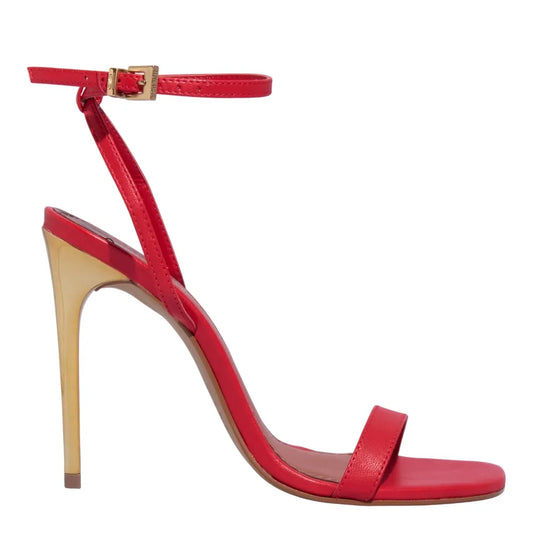 Sandália Santa Lolla Vermelha Couro Salto Alto Fino