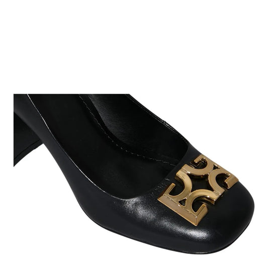 Scarpin Degalls Preto Couro Monograma Salto Grosso