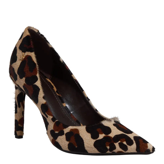 Scarpin Santa Lolla Onça Couro Com Pelo Salto Alto