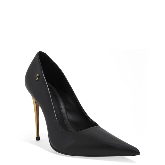 Scarpin Santa Lolla Preto Couro Salto Fino