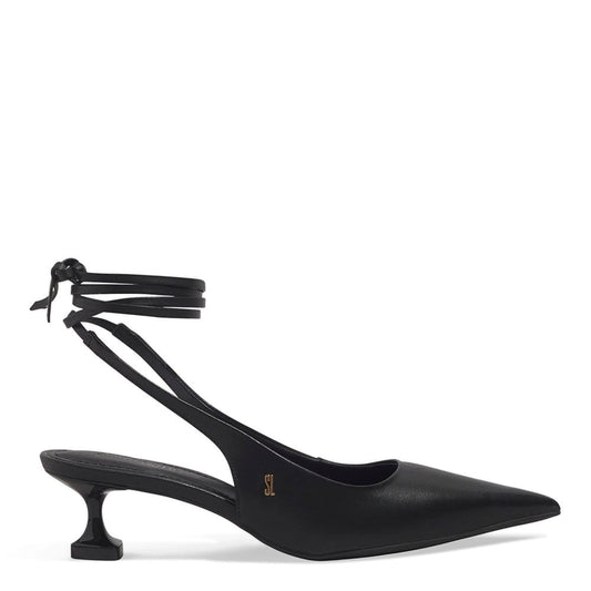 Scarpin Santa Lolla Preto Couro Slingback Amarração