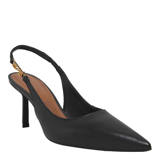 Scarpin Santa Lolla Preto Couro Slingback Salto Fino