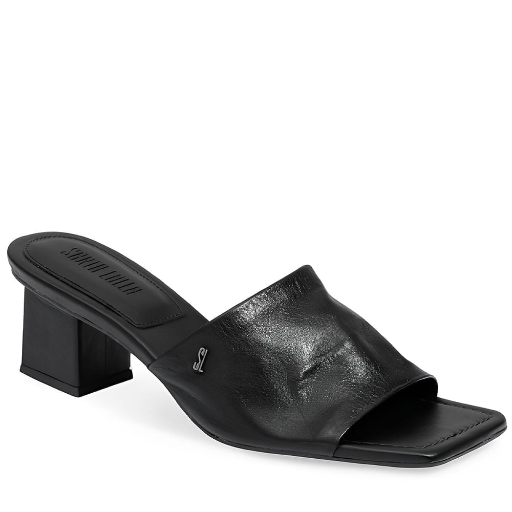 Tamanco Santa Lolla Preto Couro Salto Bloco