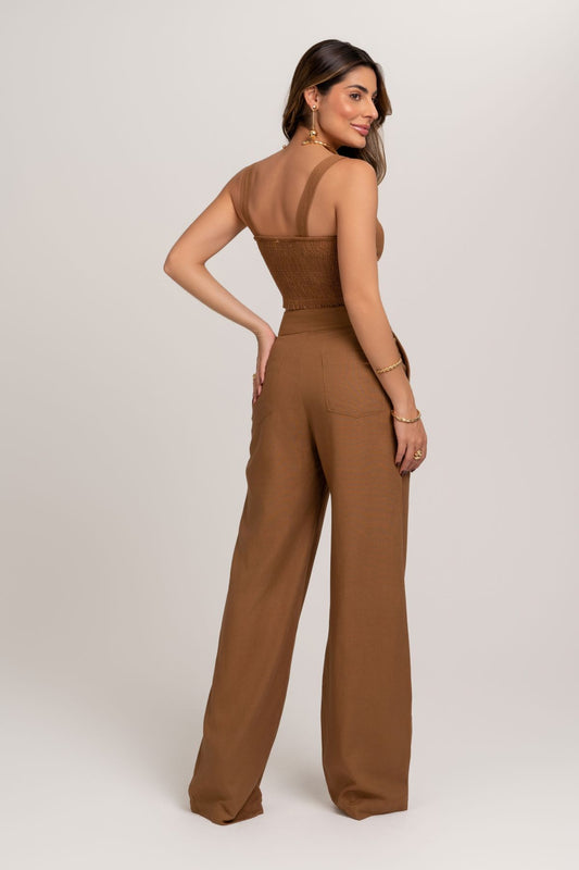 Top Cropped Marrom De Linho Frysaide