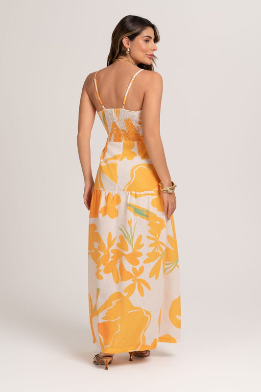 Vestido Midi Linho Estampa Sol Nascente Frysaide