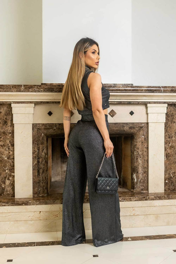 Blusa Cropped Frysaide Preta Metalizada