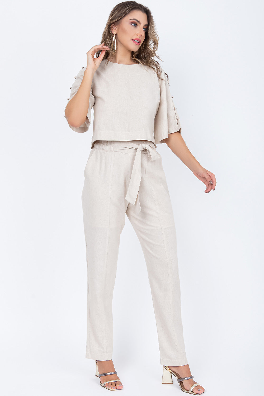 Blusa Frysaide Linho Botões Forrados