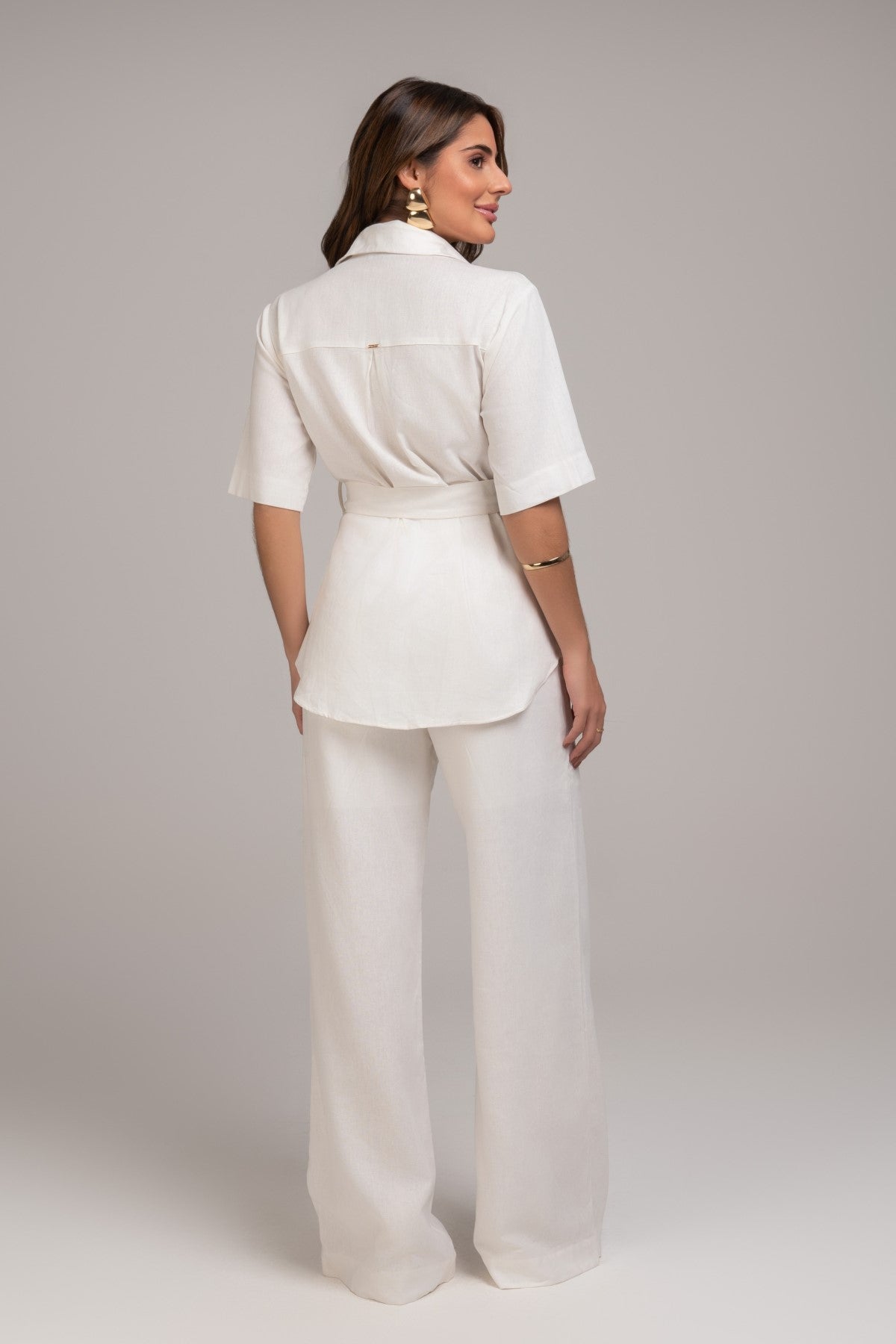 Blusa Linho Off White Frysaide Com Cinto