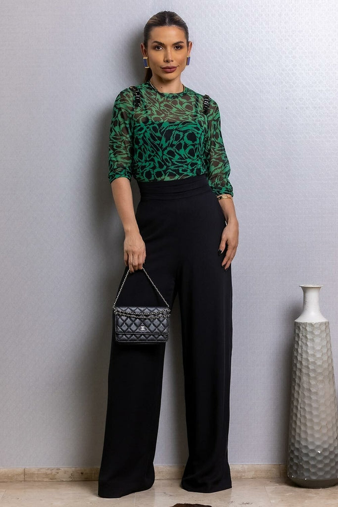 Blusa Tule Estampada Bordado Frysaide