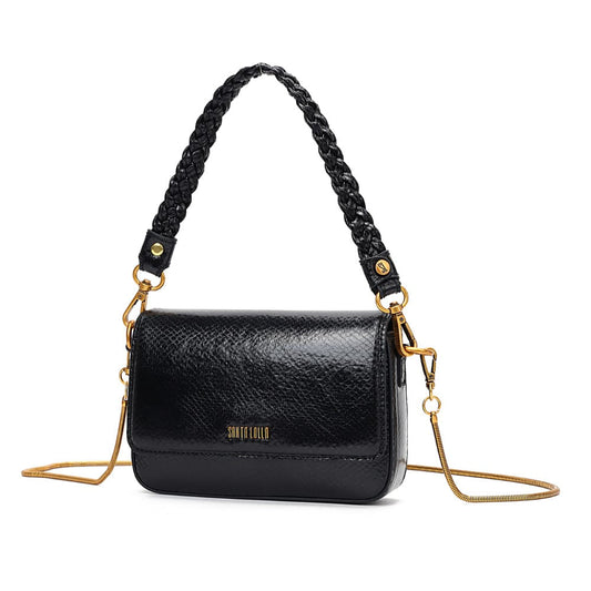 Bolsa Baguete Metalizada Santa Lolla Preta Alça Trança