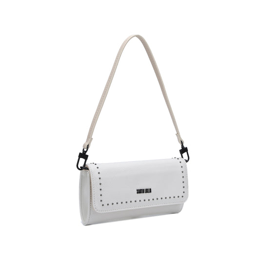 Bolsa Baguete Santa Lolla Branca Tachas Alça De Ombro