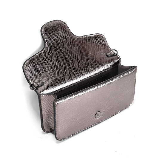 Bolsa Baguete Santa Lolla Grafite Metalizado Alça De Ombro