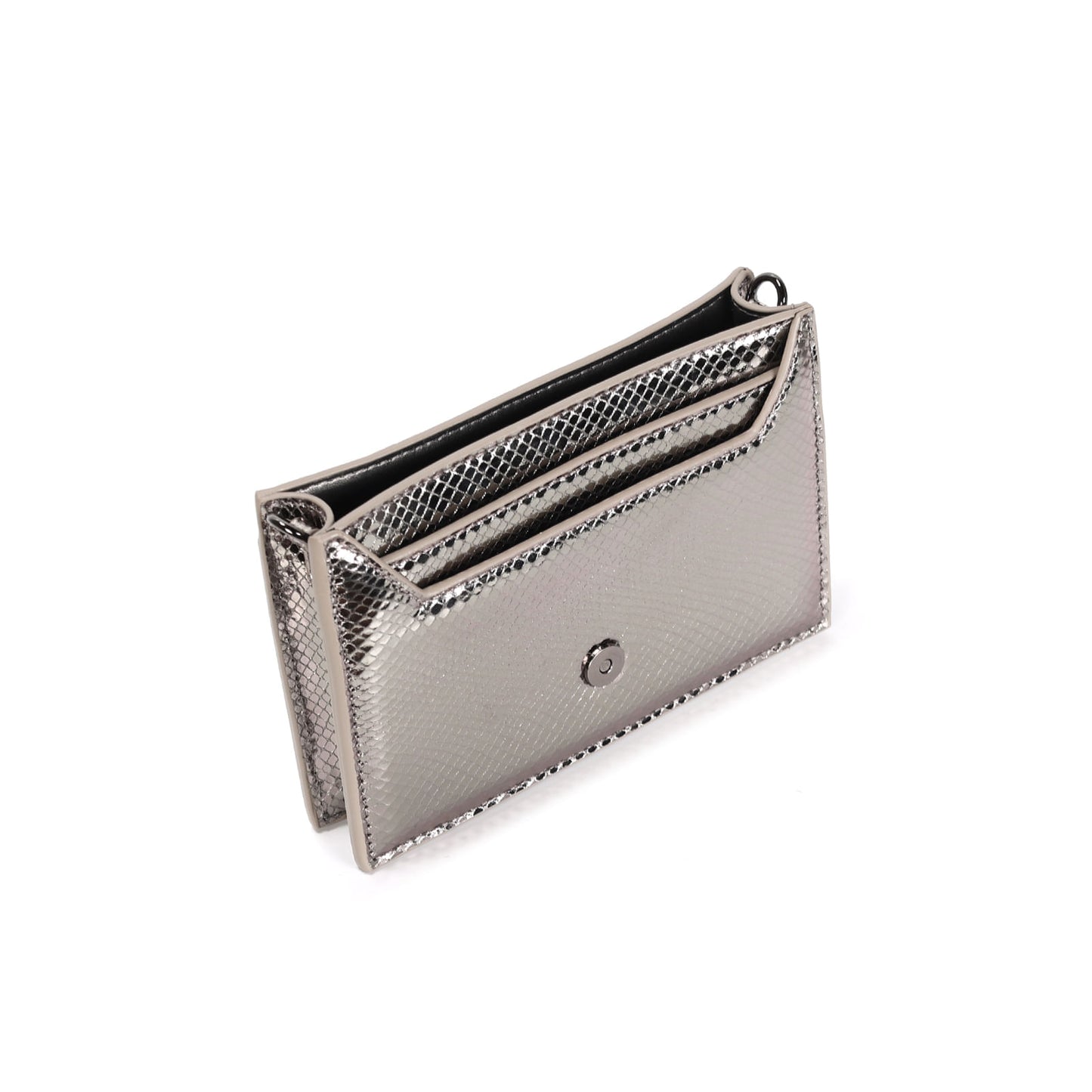 Bolsa Carteira Metalizada Cinza Alça Transversal Santa Lolla