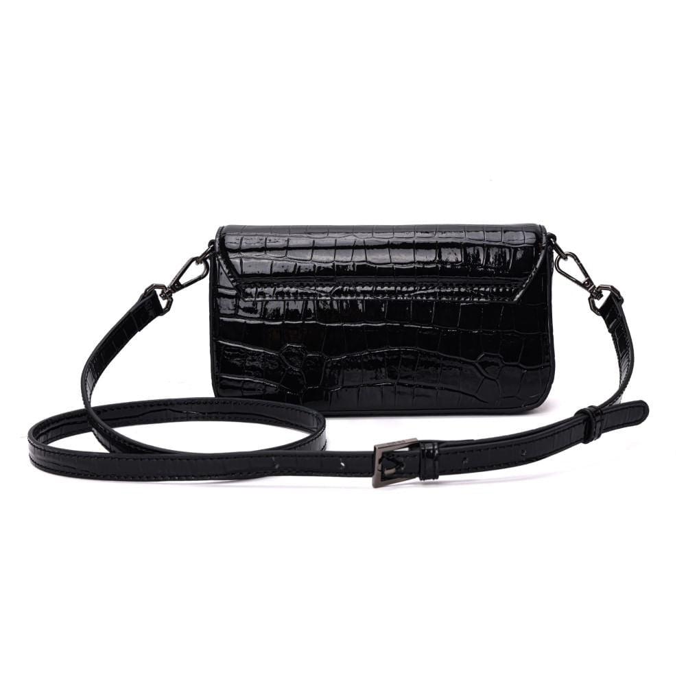Bolsa Croco Preta Alça Transversal Santa Lolla