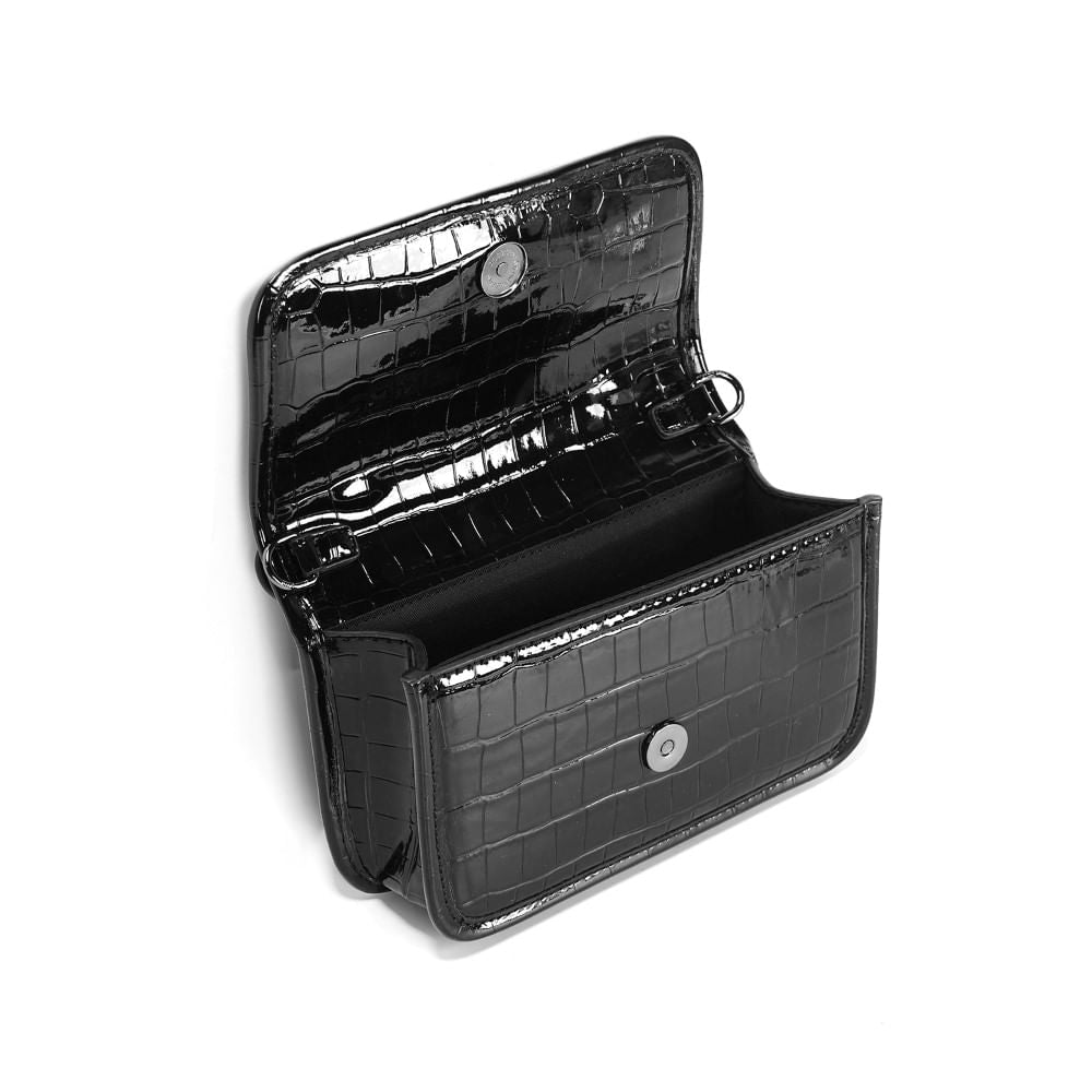 Bolsa Croco Preta Alça Transversal Santa Lolla