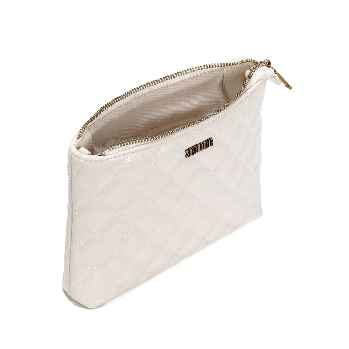 Bolsa Matelassê Santa Lolla Off White Verniz Alça Transversal