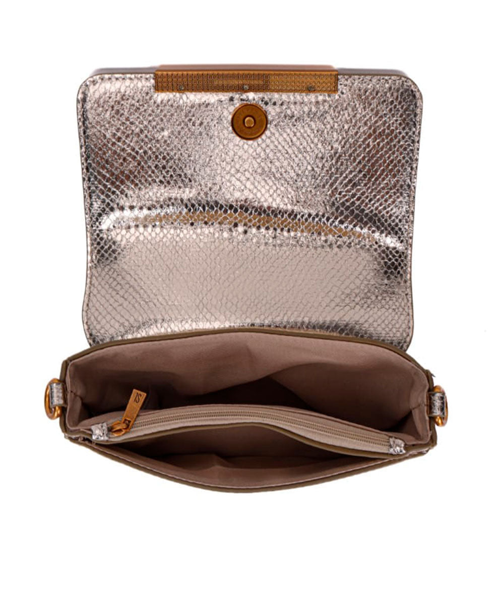 Bolsa Mini Bag Transversal Santa Lolla Dourada Metalizada