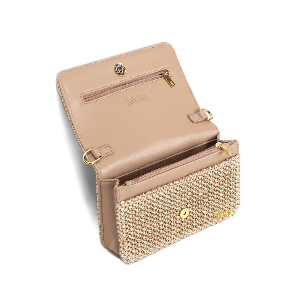 Bolsa Palha Santa Lolla Tramado Alça Transversal Corrente