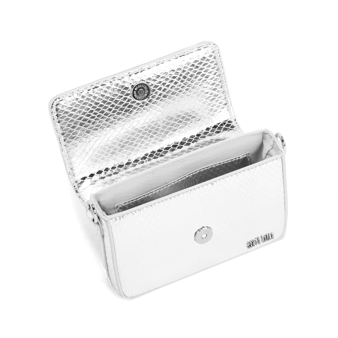 Bolsa Pequena Santa Lolla Prata Metalizada Alça Transnversal