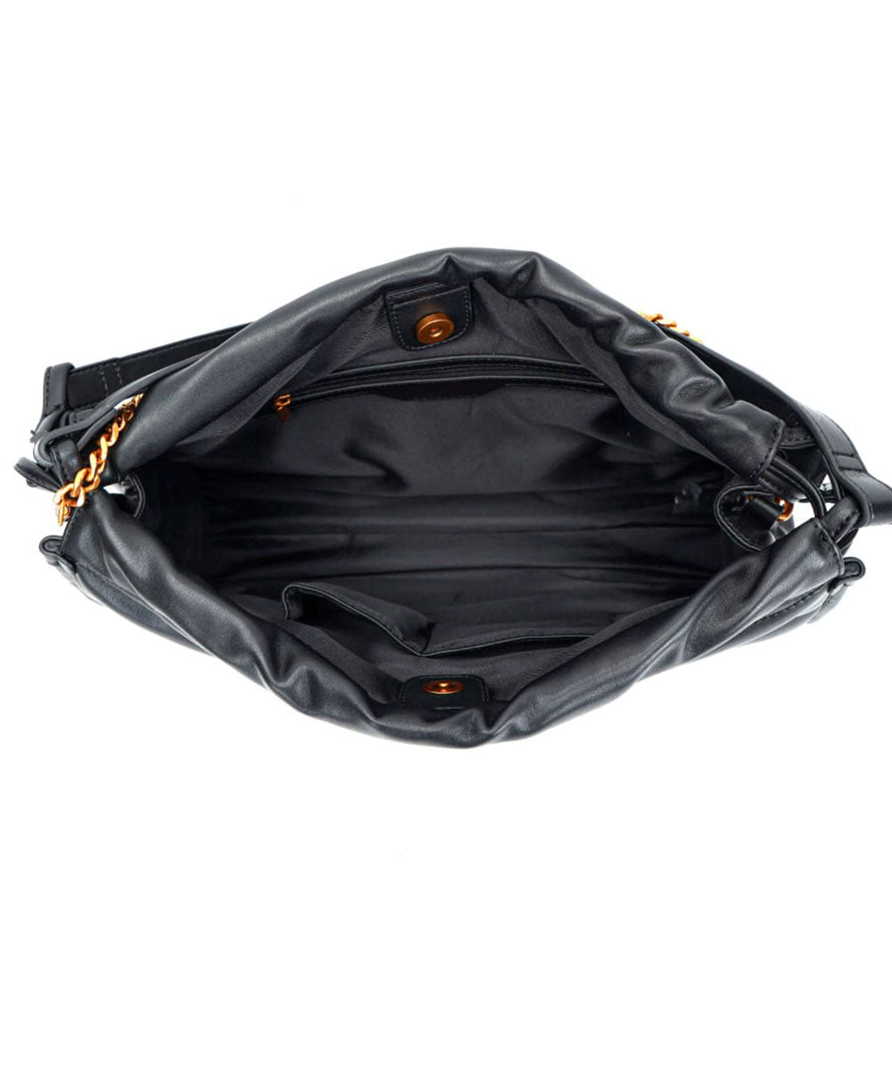 Bolsa Santa Lolla Baguete Preta Correntes Dourada